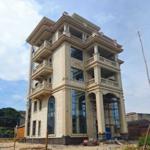 漳州 黄金麻花岗岩石材别墅外墙干挂搭配（雕花栏杆花瓶柱门楼罗马柱）