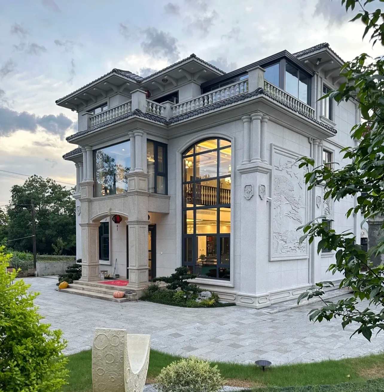 漳州 白麻花岗岩私人别墅干挂石材豪华定制