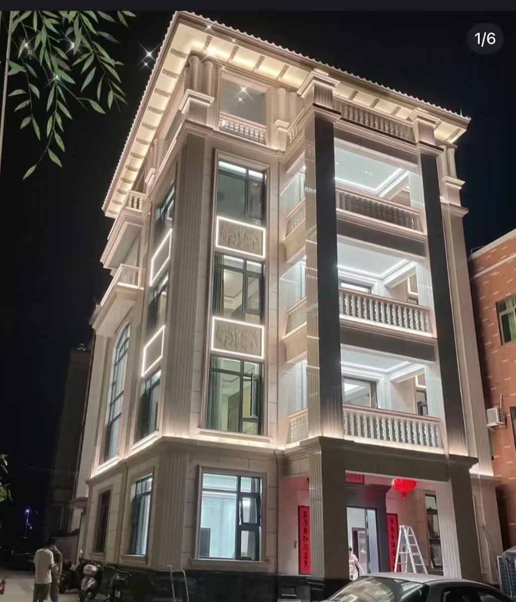 漳州 芝麻白花岗岩别墅外墙夜间效果