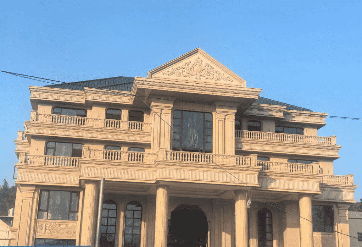 漳州黄金麻别墅外墙干挂石材效果示例